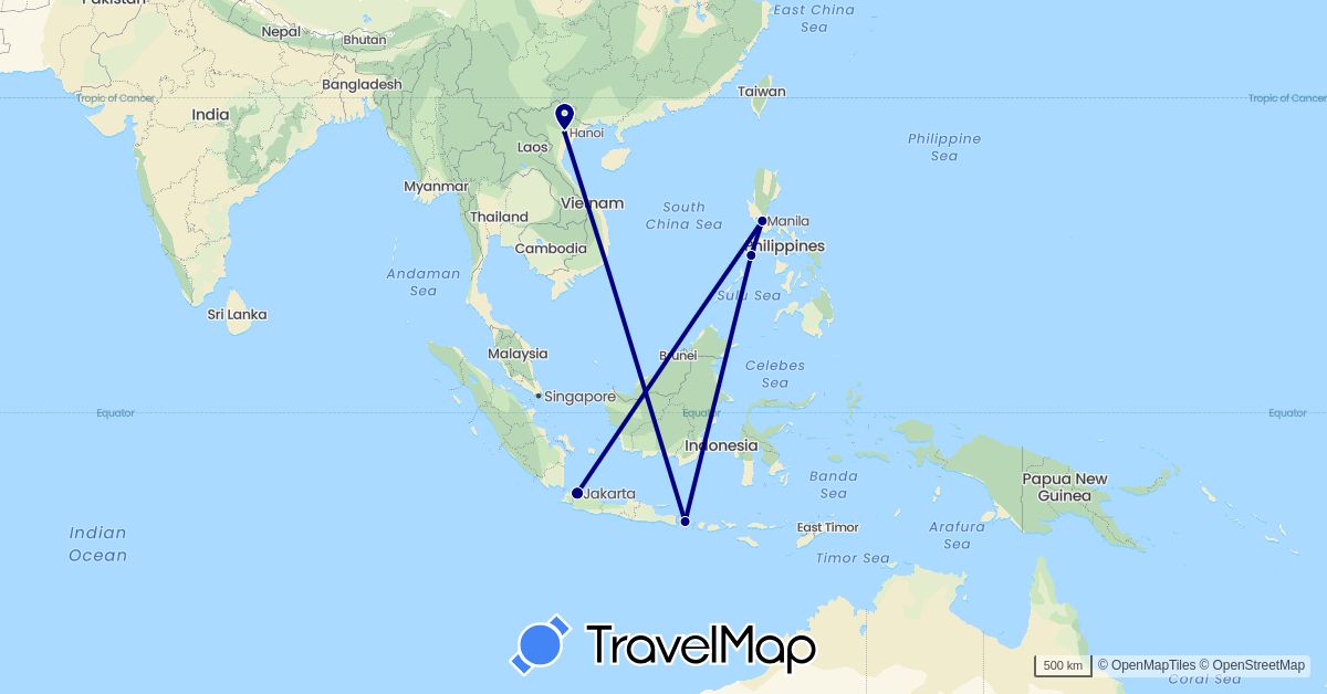 TravelMap itinerary: driving in Indonesia, Philippines, Vietnam (Asia)